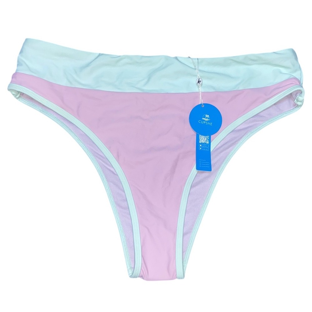 Cupshe NWT High Waist‎ Bikini Bottoms Two-Tone Swimsuit Pink Mint Green Size XL